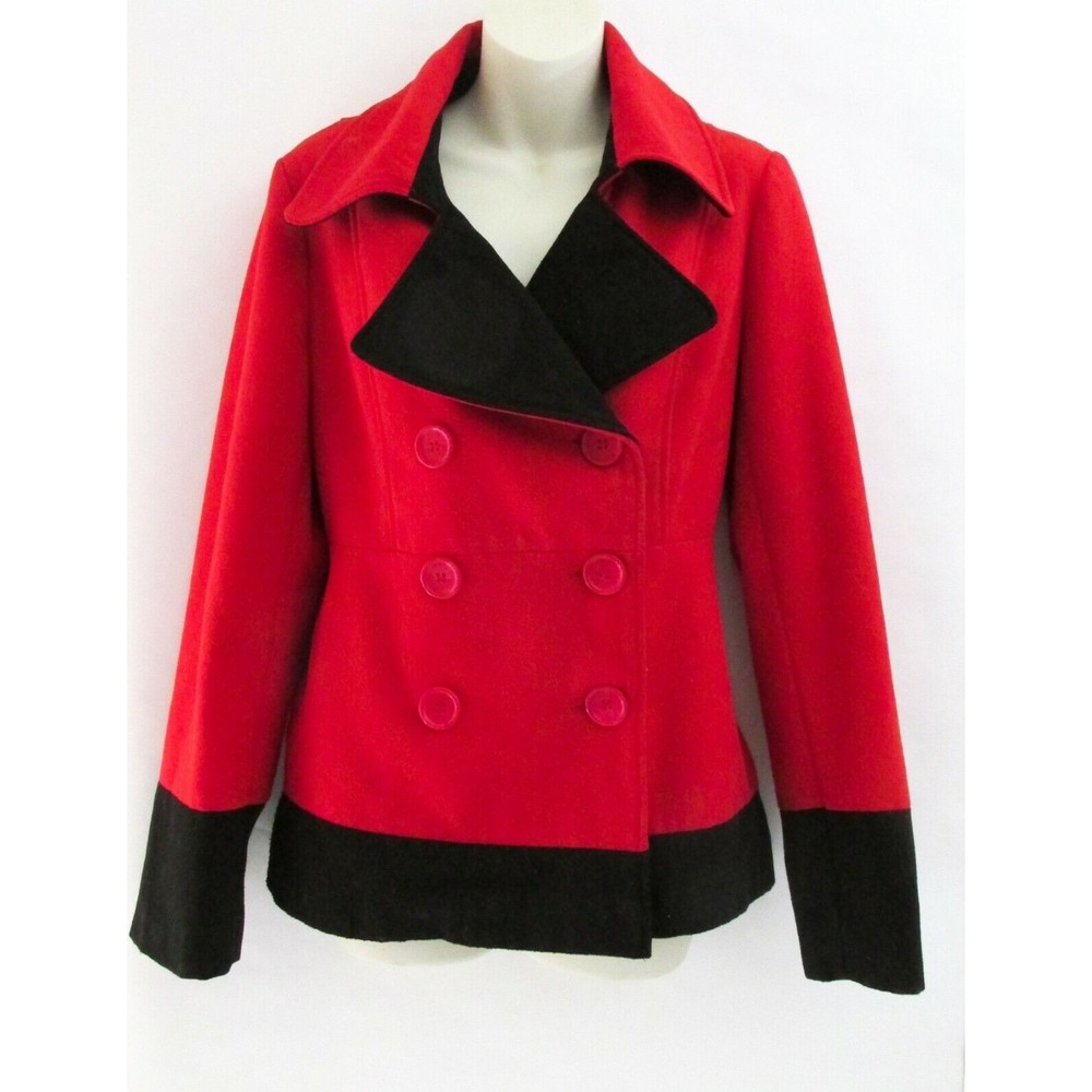 Yoki Outerwear Collection Red & Black Wool Blend Jacket Coat Size Medium
